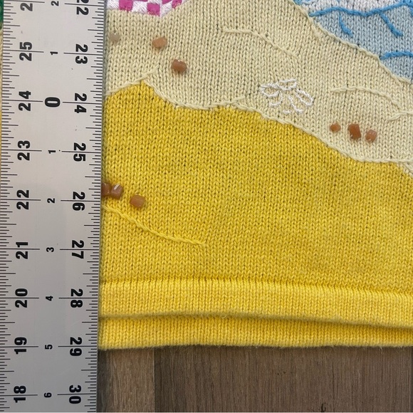 Quacker Factory Beach Scene Sweater - Blue and Yellow - Picture 5 of 9